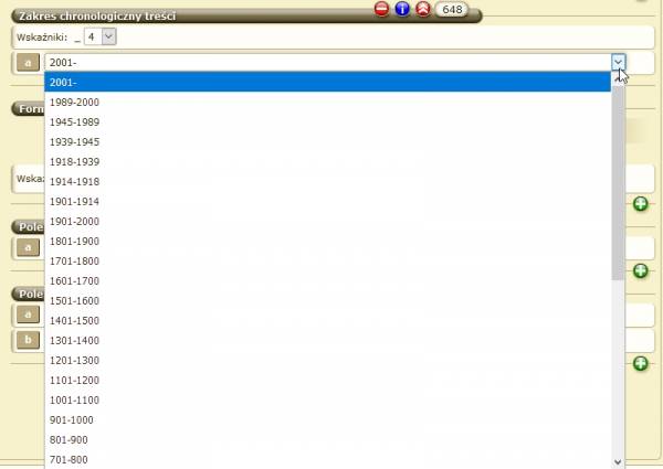 Pole 648 - zakres chronologiczny treści