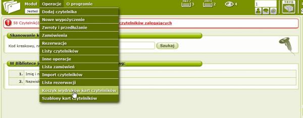 Koszyk wydruków kart czytelników