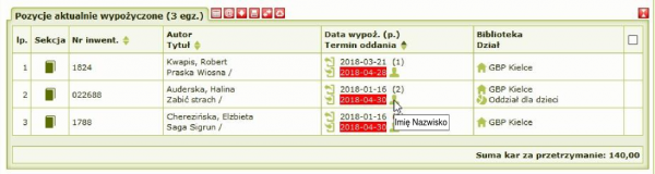 Pozycje aktualnie wypożyczone - nowa ikona